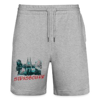 Landscape with Strasbourg Cathedral - Stanley/Stella Trainer Unisex Organic Jogging Shorts - heather grey - Front - Nik (191cm) & Marisol (170cm)