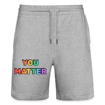 Texte dégradé arc-en-ciel You Matter - Short de jogging bio TRAINER Stanley/Stella unisexe - gris chiné - Devant - Nik (191cm) & Marisol (170cm)