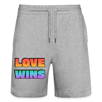 Love Wins Gradient Bold Text - Stanley/Stella Trainer Unisex Organic Jogging Shorts - heather grey - Front - Nik (191cm) & Marisol (170cm)