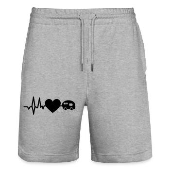 Heartbeat Camping Shirt – Heart Caravan Design - Stanley/Stella Trainer Unisex Organic Jogging Shorts - heather grey - Front - Nik (191cm) & Marisol (170cm)