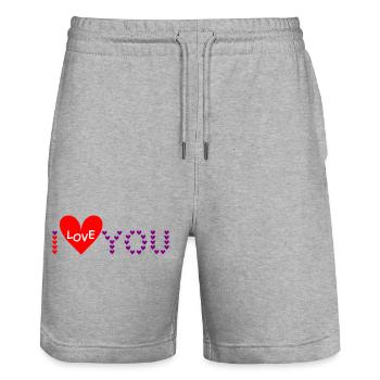 i love you - Stanley/Stella Trainer Unisex Organic Jogging Shorts - heather grey - Front - Nik (191cm) & Marisol (170cm)