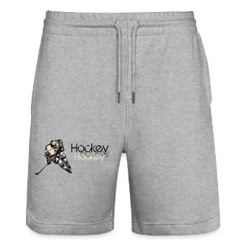 Eishockey Action Illustration - Stanley/Stella Unisex Bio Joggingshorts Trainer  - Grau meliert - Vorne - Nik (191cm) & Marisol (170cm)