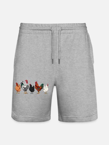 Bunte Hahnenfamilie Illustration - Stanley/Stella Unisex Bio Joggingshorts Trainer  - Grau meliert