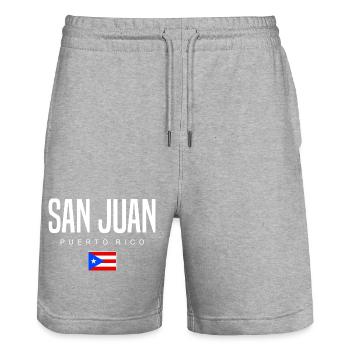 San Juan Puerto Rico Puerto Ricans - Stanley/Stella Trainer Unisex Organic Jogging Shorts - heather grey - Front - Nik (191cm) & Marisol (170cm)