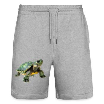 Motif Tortue Jaune Vert - Short de jogging bio TRAINER Stanley/Stella unisexe - gris chiné - Devant - Nik (191cm) & Marisol (170cm)