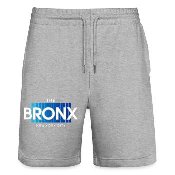 Texte de la ligne d’horizon du Bronx en dégradé bleu - Short de jogging bio TRAINER Stanley/Stella unisexe - gris chiné - Devant - Nik (191cm) & Marisol (170cm)