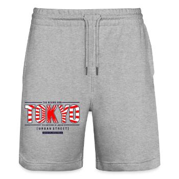 Lever de soleil dans le style de la ville de Tokyo - Short de jogging bio TRAINER Stanley/Stella unisexe - gris chiné - Devant - Nik (191cm) & Marisol (170cm)