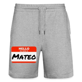 Bonjour, je m’appelle Mateo Étiquette Nom Tag - Short de jogging bio TRAINER Stanley/Stella unisexe - gris chiné - Devant - Nik (191cm) & Marisol (170cm)