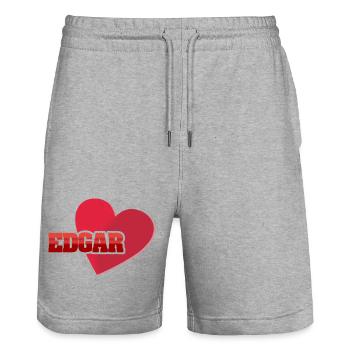 Heart EDGAR Lettering - Stanley/Stella Trainer Unisex Organic Jogging Shorts - heather grey - Front - Nik (191cm) & Marisol (170cm)
