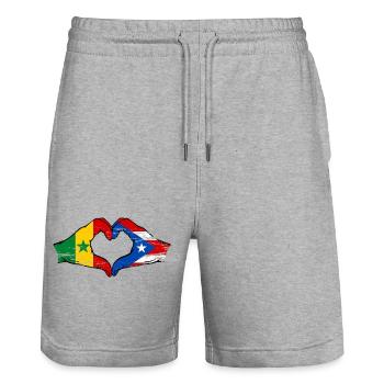 Sénégal Porto Rico drapeau mains forme de coeur utilisé - Short de jogging bio TRAINER Stanley/Stella unisexe - gris chiné - Devant - Nik (191cm) & Marisol (170cm)