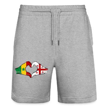 Senegal Georgien Flagge Hände Herzform used - Stanley/Stella Unisex Bio Joggingshorts Trainer  - Grau meliert - Vorne - Nik (191cm) & Marisol (170cm)
