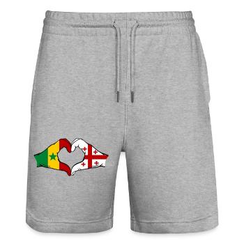 Sénégal Géorgie Drapeau Mains Coeur Forme - Short de jogging bio TRAINER Stanley/Stella unisexe - gris chiné - Devant - Nik (191cm) & Marisol (170cm)