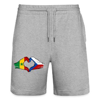 Sénégal République tchèque Drapeau Mains Coeur Forme - Short de jogging bio TRAINER Stanley/Stella unisexe - gris chiné - Devant - Nik (191cm) & Marisol (170cm)