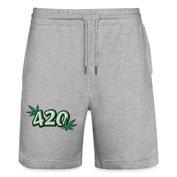 420 Cannabis Blatt Grafik | Kiffer-Vibes - Stanley/Stella Unisex Bio Joggingshorts Trainer  - Grau meliert - Vorne - Nik (191cm) & Marisol (170cm)