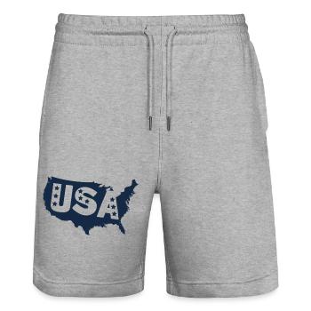 United States Map with Stars - Stanley/Stella Trainer Unisex Organic Jogging Shorts - heather grey - Front - Nik (191cm) & Marisol (170cm)