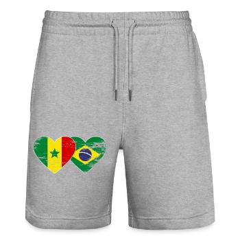 Sénégal Brésil Drapeau Mains Coeur Forme Utilisé - Short de jogging bio TRAINER Stanley/Stella unisexe - gris chiné - Devant - Nik (191cm) & Marisol (170cm)