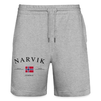 Narvik, Norvège – Souvenir et cadeau de Noël - Short de jogging bio TRAINER Stanley/Stella unisexe - gris chiné - Devant - Nik (191cm) & Marisol (170cm)