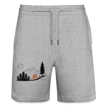 Trailrunner Geschenk Läufer Berge T-Shirt Hoodie - Stanley/Stella Unisex Bio Joggingshorts Trainer  - Grau meliert - Vorne - Nik (191cm) & Marisol (170cm)