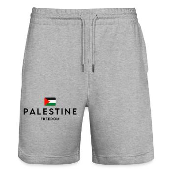 Free Palestine, I'm with Palestine - Stanley/Stella Trainer Unisex Organic Jogging Shorts - heather grey - Front - Nik (191cm) & Marisol (170cm)