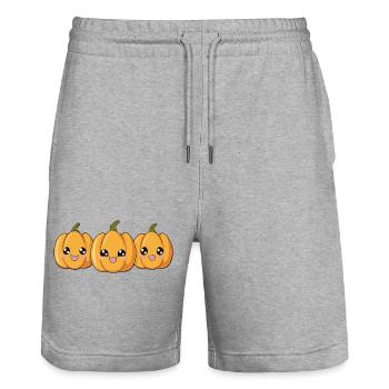Three Happy Pumpkins - Trio - Stanley/Stella Trainer Unisex Organic Jogging Shorts - heather grey - Front - Nik (191cm) & Marisol (170cm)