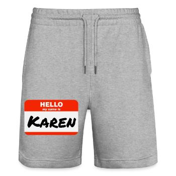 Hello My Name Is Karen Label Name Tag - Stanley/Stella Trainer Unisex Organic Jogging Shorts - heather grey - Front - Nik (191cm) & Marisol (170cm)