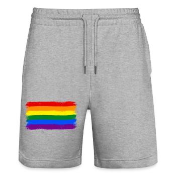 Regenbogen Flagge LGBTQ+ - Stanley/Stella Unisex Bio Joggingshorts Trainer  - Grau meliert - Vorne - Nik (191cm) & Marisol (170cm)