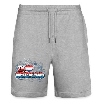 I Love Netherlands with flag - Stanley/Stella Trainer Unisex Organic Jogging Shorts - heather grey - Front - Nik (191cm) & Marisol (170cm)