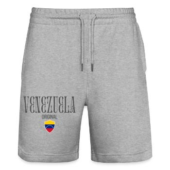 Originally from Venezuela, born in Venezuela - Stanley/Stella Trainer Unisex Organic Jogging Shorts - heather grey - Front - Nik (191cm) & Marisol (170cm)