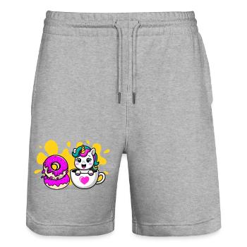 UNICORN_TIME - Short de jogging bio TRAINER Stanley/Stella unisexe - gris chiné - Devant - Nik (191cm) & Marisol (170cm)