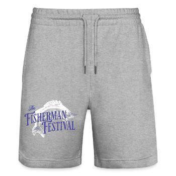 Fisherman's Festival Vintage Logo - Stanley/Stella Trainer Unisex Organic Jogging Shorts - heather grey - Front - Nik (191cm) & Marisol (170cm)