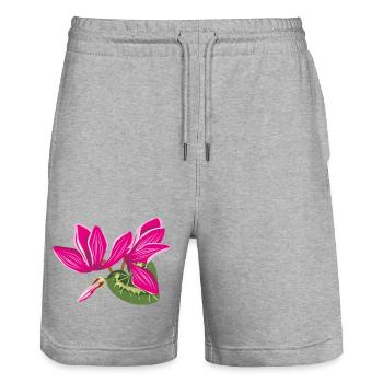 Bouquet of cyclamens flowers - Stanley/Stella Trainer Unisex Organic Jogging Shorts - heather grey - Front - Nik (191cm) & Marisol (170cm)
