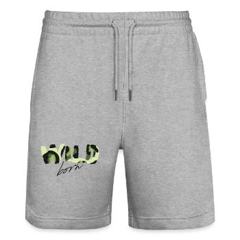Camouflage Wild Born Texte Logo - Short de jogging bio TRAINER Stanley/Stella unisexe - gris chiné - Devant - Nik (191cm) & Marisol (170cm)