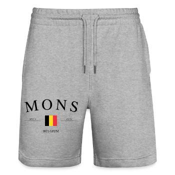 Mons Belgium – Holiday Souvenir & Gift - Stanley/Stella Trainer Unisex Organic Jogging Shorts - heather grey - Front - Nik (191cm) & Marisol (170cm)