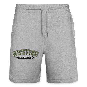 Texte de camouflage HuntingSeason - Short de jogging bio TRAINER Stanley/Stella unisexe - gris chiné - Devant - Nik (191cm) & Marisol (170cm)