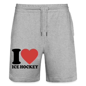 I Love Icehockey - Heart - Winter Sports - Stanley/Stella Trainer Unisex Organic Jogging Shorts - heather grey - Front - Nik (191cm) & Marisol (170cm)