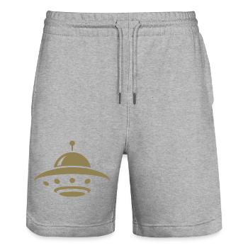 Minimalist UFO Alien Flying Saucer Sil - Stanley/Stella Trainer Unisex Organic Jogging Shorts - heather grey - Front - Nik (191cm) & Marisol (170cm)