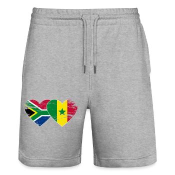 Südafrika Senegal Flagge Herz used - Stanley/Stella Unisex Bio Joggingshorts Trainer  - Grau meliert - Vorne - Nik (191cm) & Marisol (170cm)