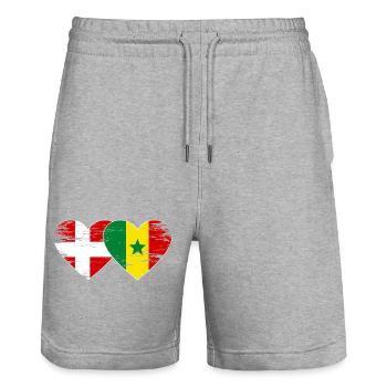 Dänemark Senegal Herz Flagge used - Stanley/Stella Unisex Bio Joggingshorts Trainer  - Grau meliert - Vorne - Nik (191cm) & Marisol (170cm)