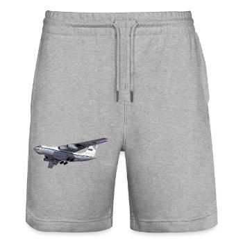 Avion-cargo IL-76 - Short de jogging bio TRAINER Stanley/Stella unisexe - gris chiné - Devant - Nik (191cm) & Marisol (170cm)