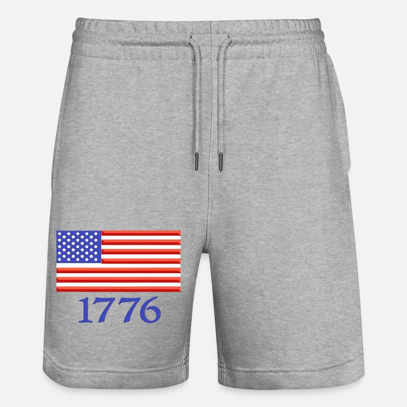 Drapeau américain de 1776 brodé - Short de jogging bio TRAINER Stanley/Stella unisexe - gris chiné