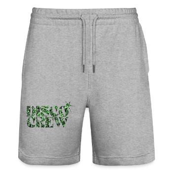 Disco Crew Glitter Green Typography - Stanley/Stella Trainer Unisex Organic Jogging Shorts - heather grey - Front - Nik (191cm) & Marisol (170cm)