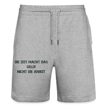 Time Makes Money Neon Saying - Stanley/Stella Trainer Unisex Organic Jogging Shorts - heather grey - Front - Nik (191cm) & Marisol (170cm)