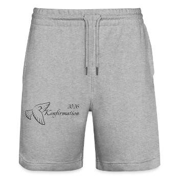 Confirmation 2026 Trinity Flying Dove - Stanley/Stella Trainer Unisex Organic Jogging Shorts - heather grey - Front - Nik (191cm) & Marisol (170cm)