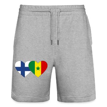 Finlande Sénégal Drapeau Coeur - Short de jogging bio TRAINER Stanley/Stella unisexe - gris chiné - Devant - Nik (191cm) & Marisol (170cm)