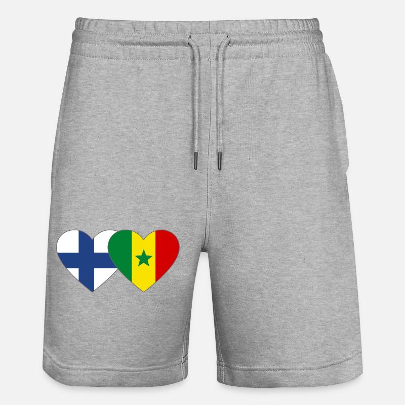 Finnland Senegal Flagge Herz - Stanley/Stella Unisex Bio Joggingshorts Trainer  - Grau meliert