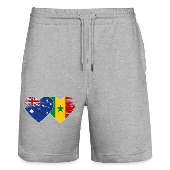 Australien Senegal Flagge Herz - Stanley/Stella Unisex Bio Joggingshorts Trainer  - Grau meliert - Vorne - Nik (191cm) & Marisol (170cm)