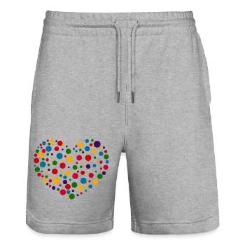 Fleckiges Herz T-Shirt | Bunte Punkte lieben Design - Stanley/Stella Unisex Bio Joggingshorts Trainer  - Grau meliert - Vorne - Nik (191cm) & Marisol (170cm)