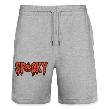 Spooky Halloween Pumpkin & Ghost - Stanley/Stella Trainer Unisex Organic Jogging Shorts - heather grey - Front - Nik (191cm) & Marisol (170cm)