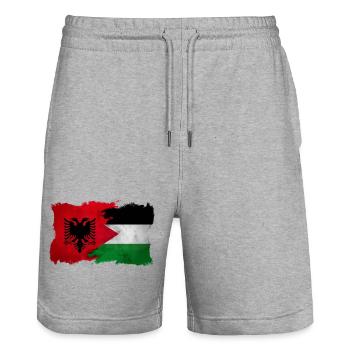 Albanie_Palestine_2025 - Short de jogging bio TRAINER Stanley/Stella unisexe - gris chiné - Devant - Nik (191cm) & Marisol (170cm)