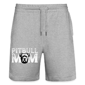 Portrait of Pitbull Mom - Stanley/Stella Trainer Unisex Organic Jogging Shorts - heather grey - Front - Nik (191cm) & Marisol (170cm)